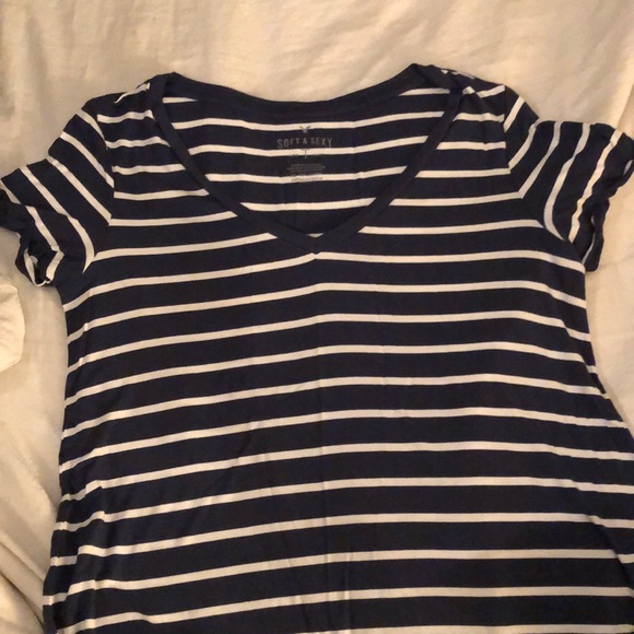 Blue and White Striped Vneck Soft & Sexy T-shirt - Picture 1 of 6